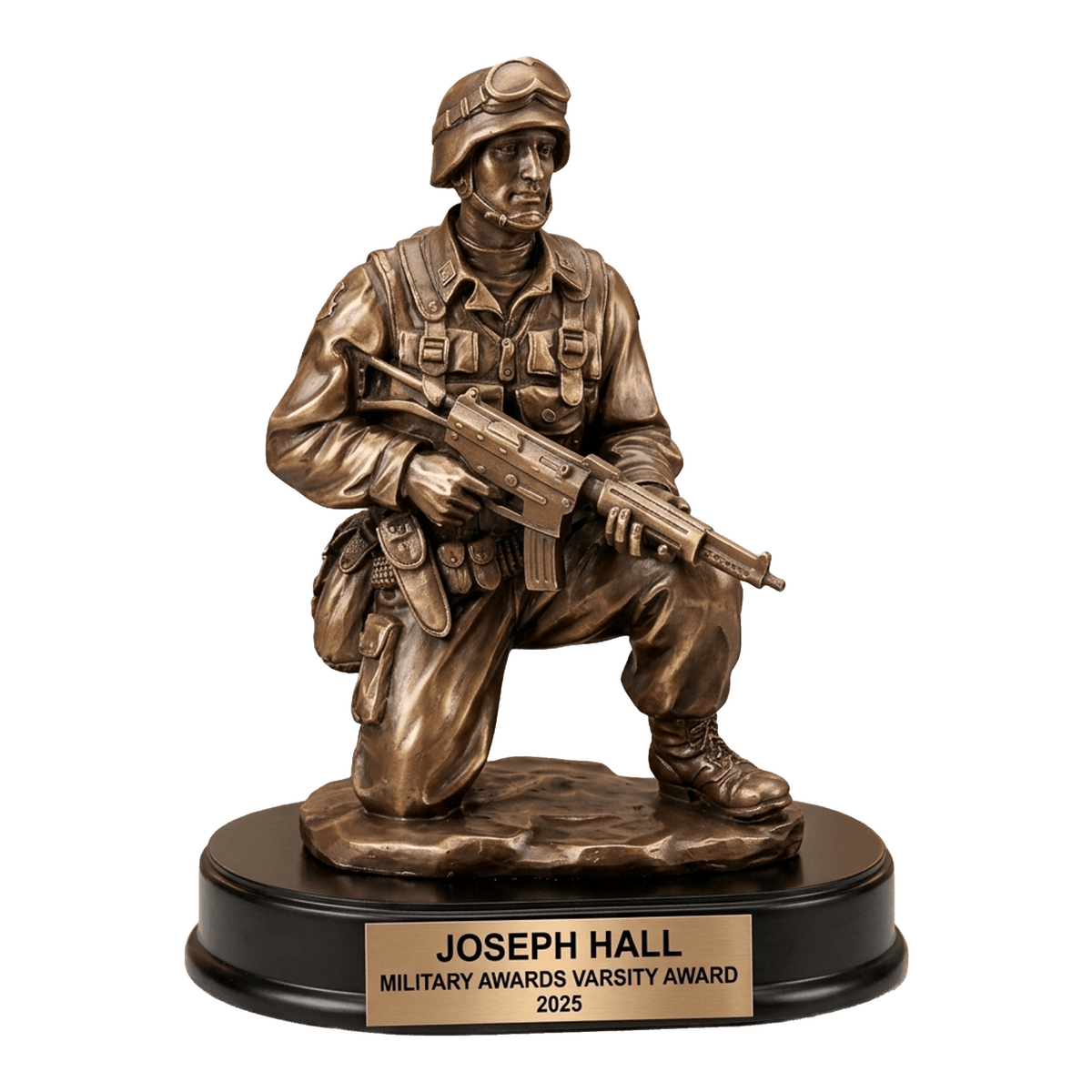 Military Award - Personalized Soldier Kneeling Rifle Trophy - Custom Engraved Service Award