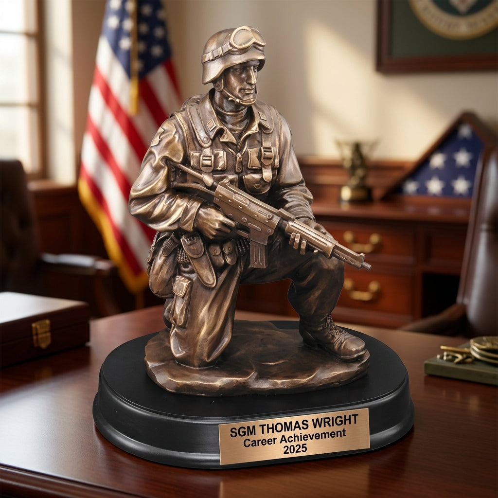 Military Trophy Award | Personalized | Custom Engraved | Retirement Gift | Promotion | Service Award | Veterans Day | Patriotic | Resin - View 1