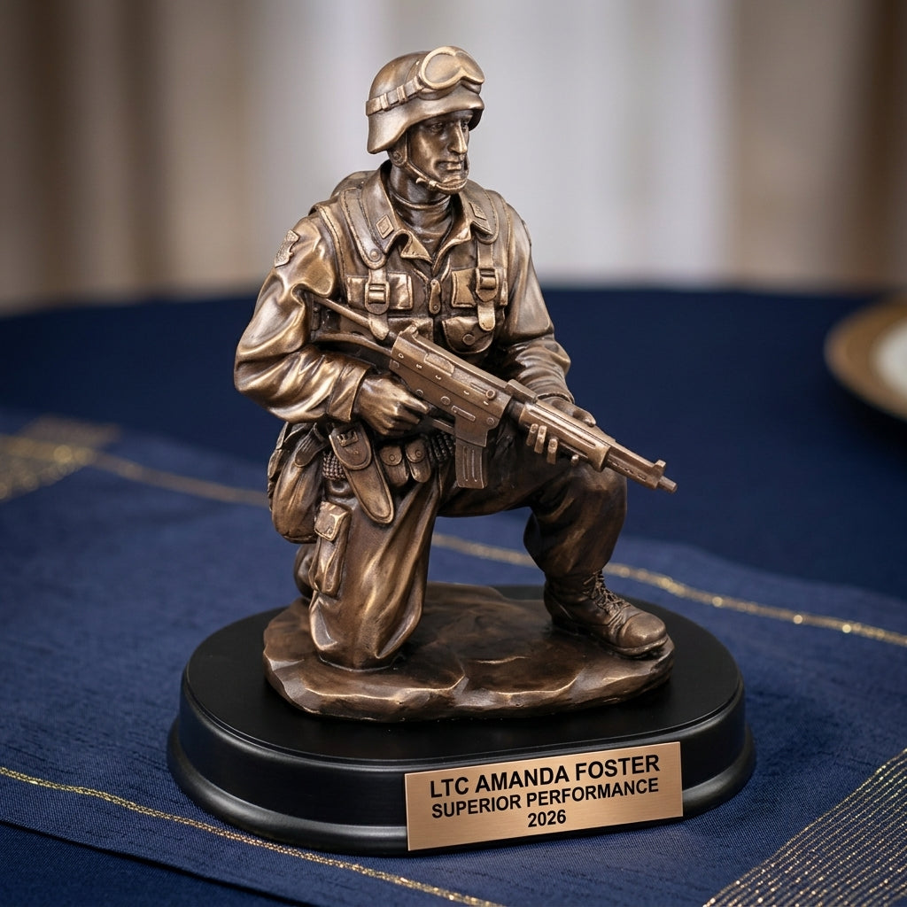 Military Trophy Award | Personalized | Custom Engraved | Retirement Gift | Promotion | Service Award | Veterans Day | Patriotic | Resin - View 2