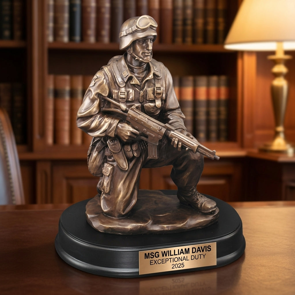 Military Trophy Award | Personalized | Custom Engraved | Retirement Gift | Promotion | Service Award | Veterans Day | Patriotic | Resin - View 3