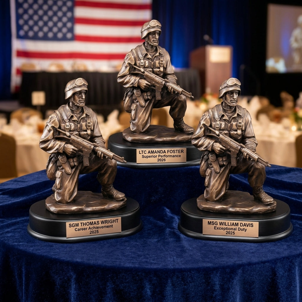 Military Trophy Award | Personalized | Custom Engraved | Retirement Gift | Promotion | Service Award | Veterans Day | Patriotic | Resin - View 6