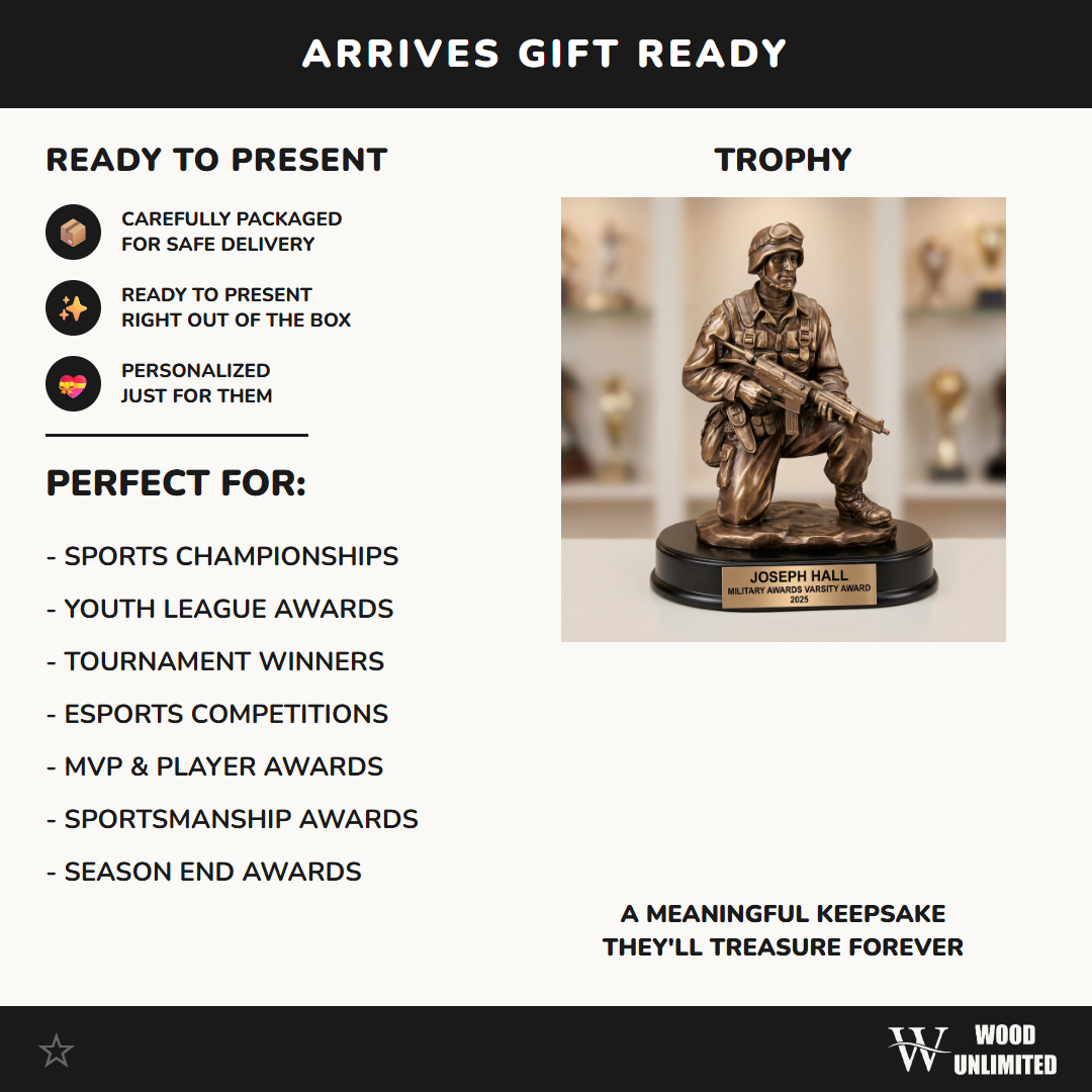 Military Award - Personalized Soldier Kneeling Rifle Trophy - Custom Engraved Service Award