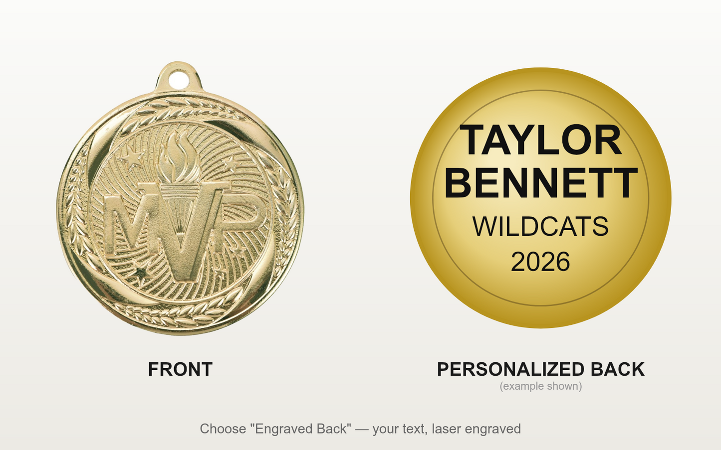Personalized MVP Medals with Neck Ribbon - Gold - Custom Engraved