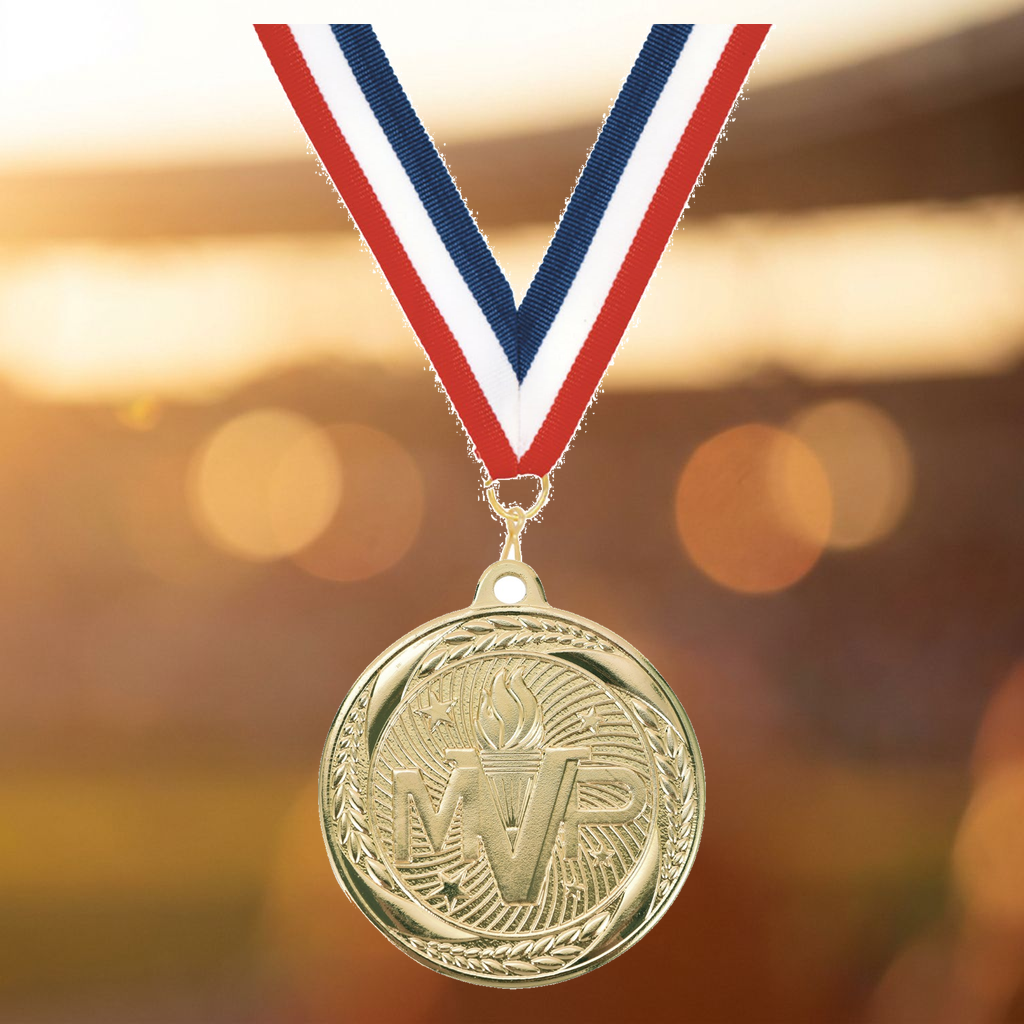 Personalized MVP Medals with Neck Ribbon - Gold - Custom Engraved