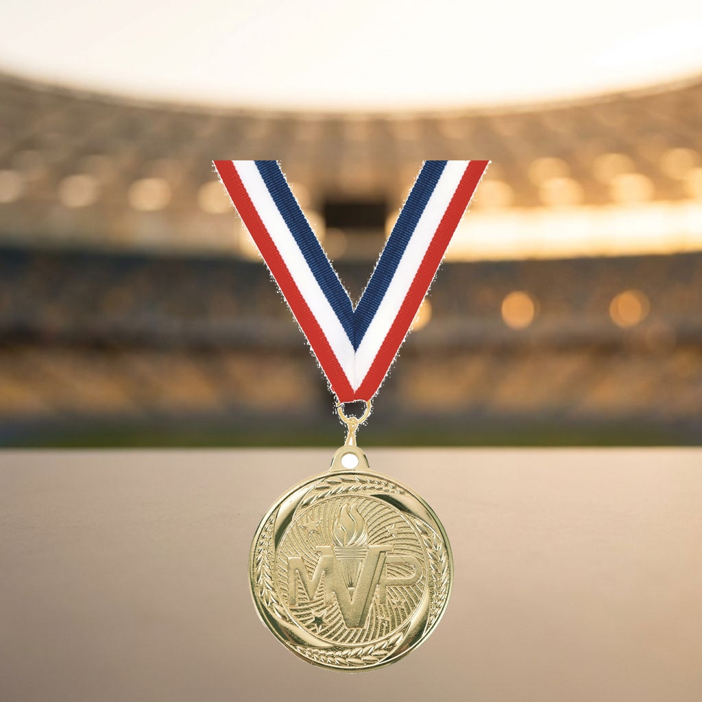 Personalized MVP Medals with Neck Ribbon - Gold - Custom Engraved