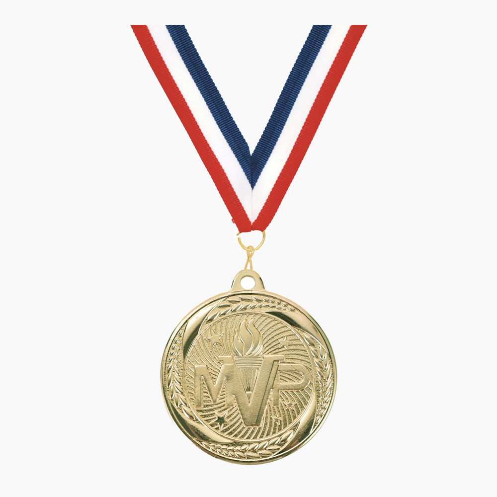 Personalized MVP Medals with Neck Ribbon - Gold - Custom Engraved