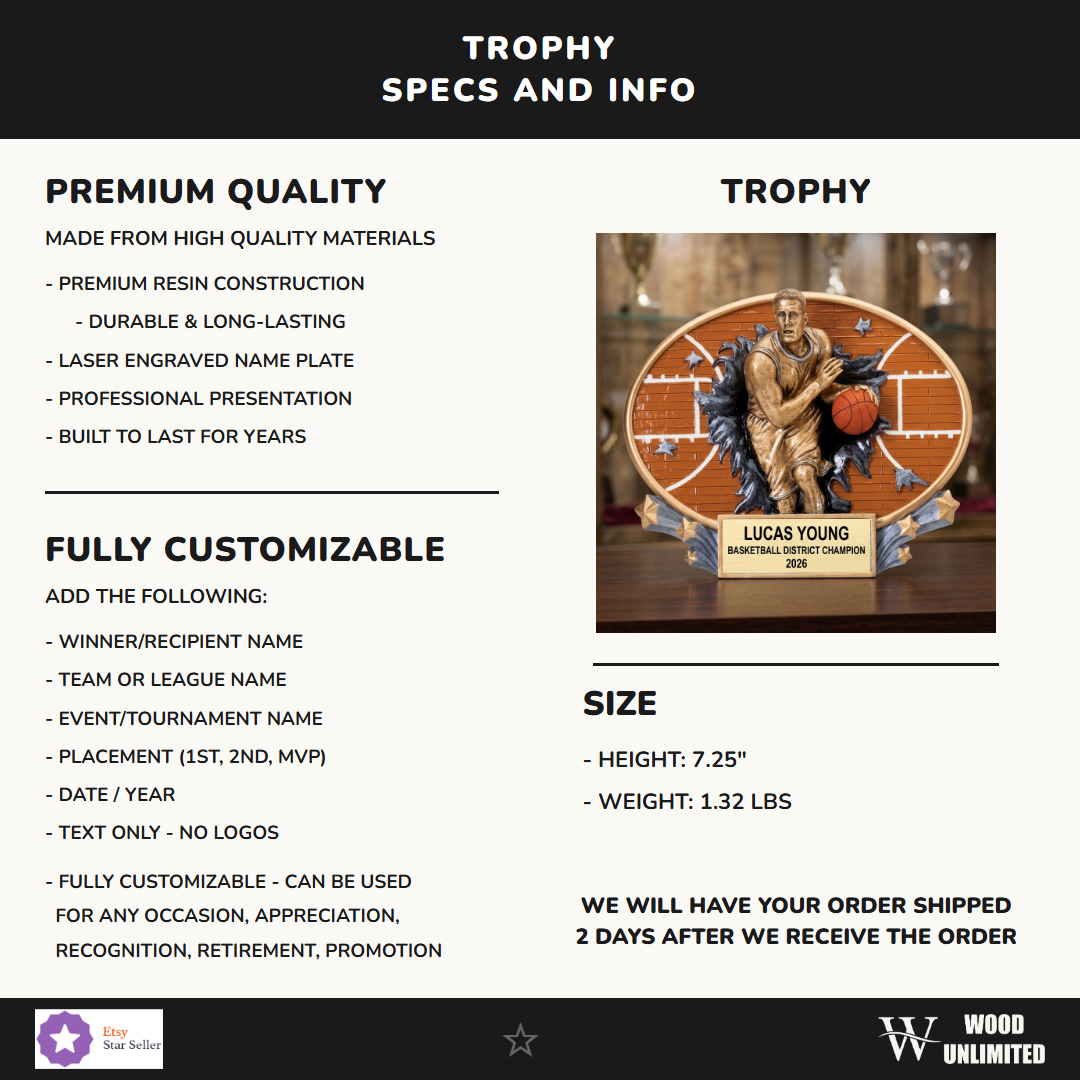 Personalized Basketball Award Trophy | Custom Engraved | Basketball Gift | Team Trophy | End of Season Award