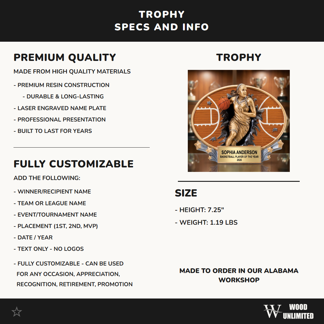 Personalized | Basketball Award | Custom Engraved | Basketball Trophy | Girls Basketball | Female Player | Personalized Award | MVP Trophy