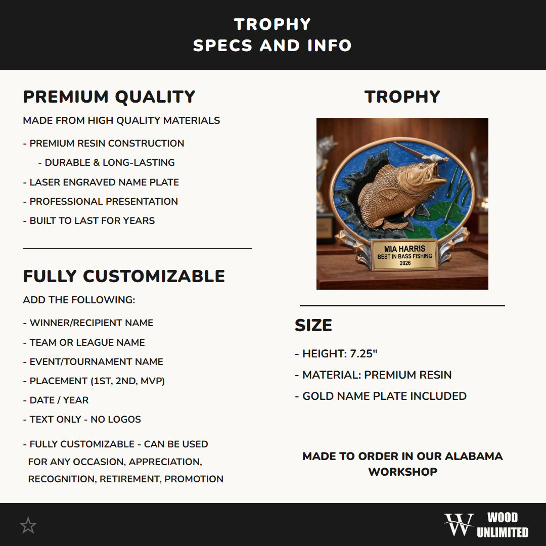 Fishing Trophy Award | Personalized | Custom Engraved | Bass Tournament Winner | Biggest Catch Award | Fisherman Gift
