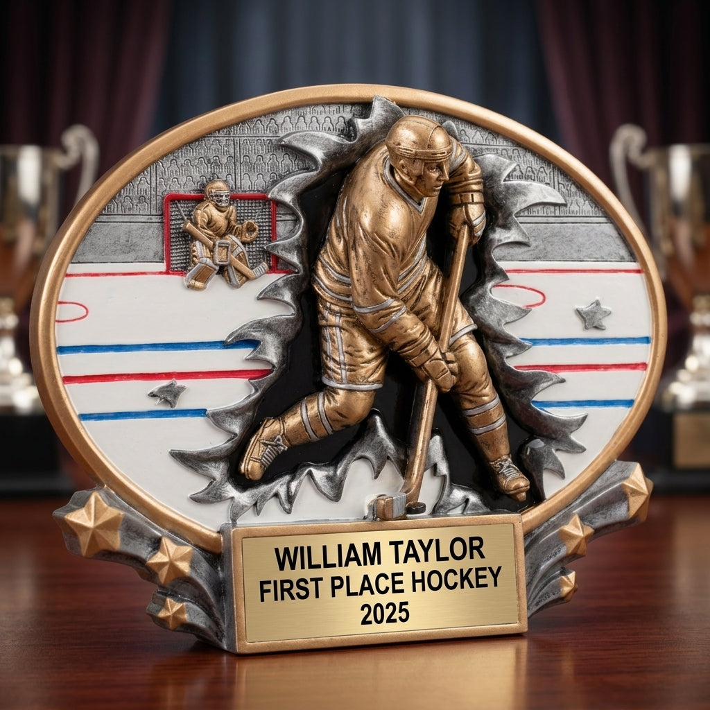 Hockey Award Trophy | Personalized | Custom Engraved Name Plate | Hockey Gift | Hockey Team Award | End of Season | Tournament Trophy - View 2