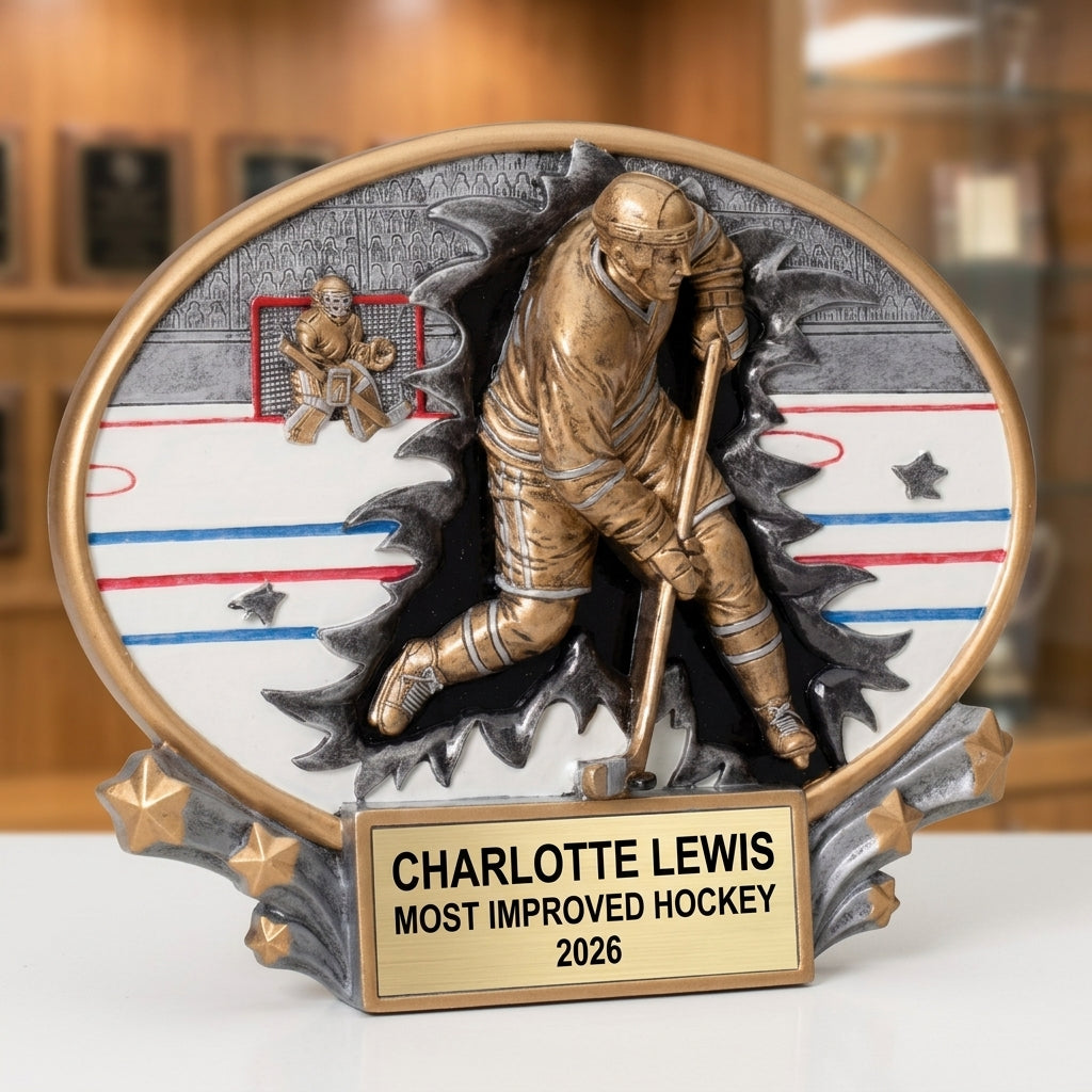 Hockey Award Trophy | Personalized | Custom Engraved Name Plate | Hockey Gift | Hockey Team Award | End of Season | Tournament Trophy - View 3