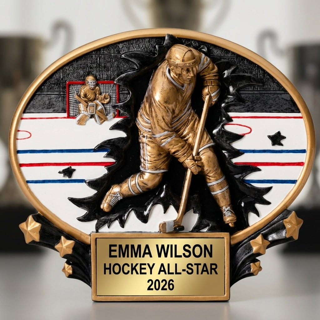 Hockey Award Trophy | Personalized | Custom Engraved Name Plate | Hockey Gift | Hockey Team Award | End of Season | Tournament Trophy - View 4