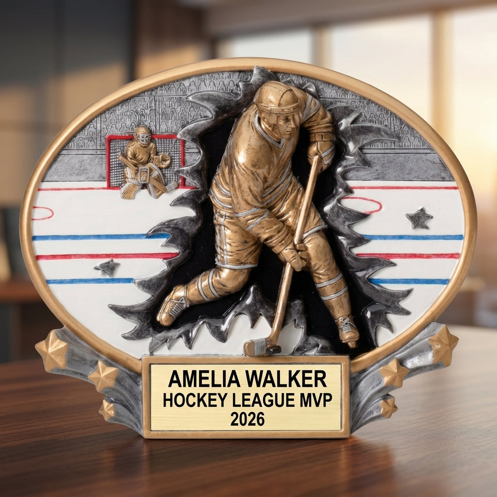 Hockey Award Trophy | Personalized | Custom Engraved Name Plate | Hockey Gift | Hockey Team Award | End of Season | Tournament Trophy - View 5
