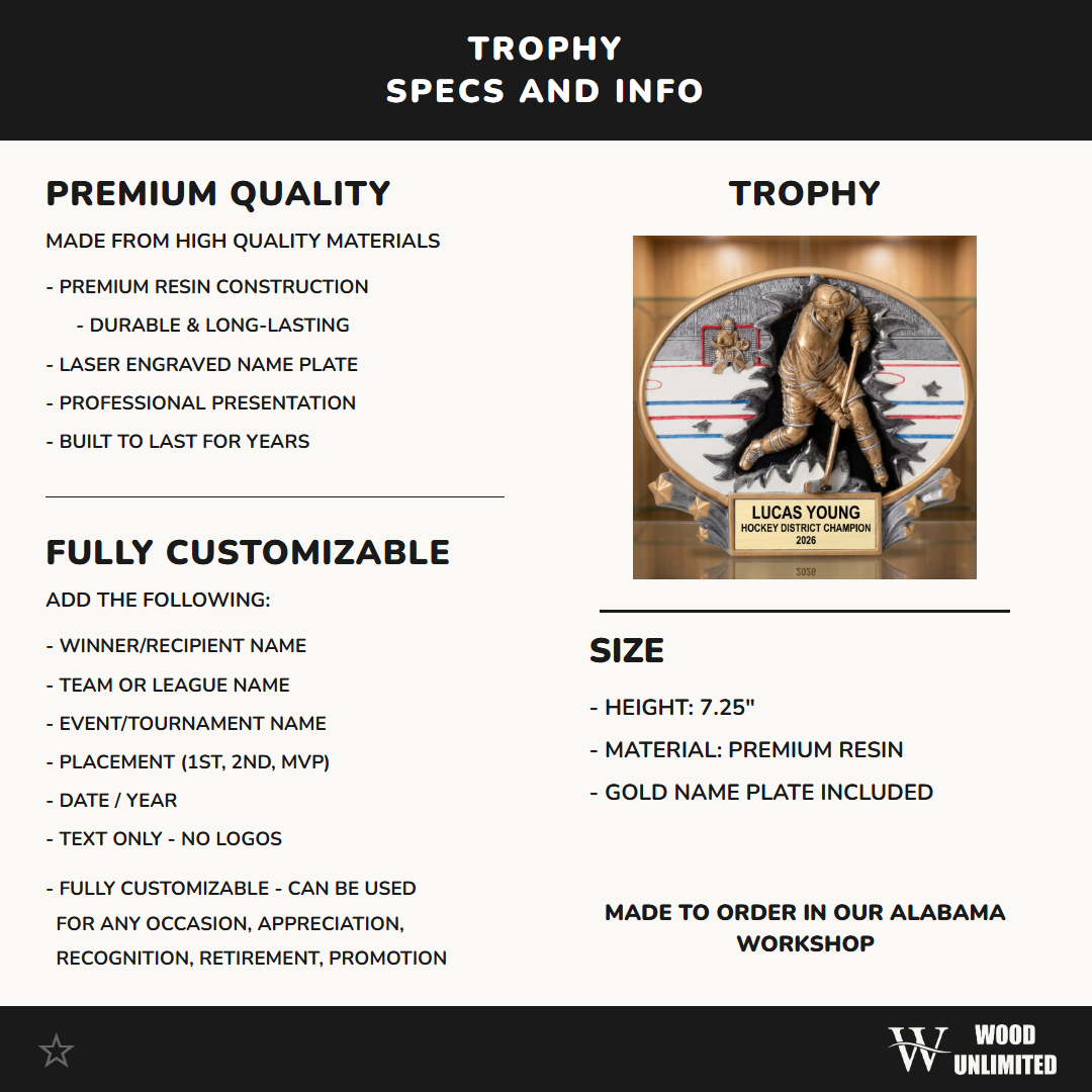 Hockey Award Trophy | Personalized | Custom Engraved Name Plate | Hockey Gift | Hockey Team Award | End of Season | Tournament Trophy