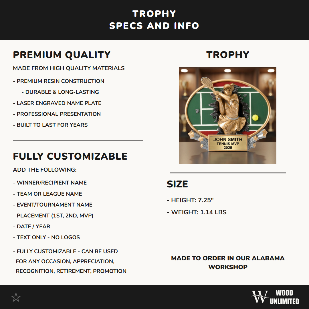 Personalized | Tennis Award | Custom Engraved | Tennis Trophy | Personalized Award | Engraved Gift | Female Player | MVP Award