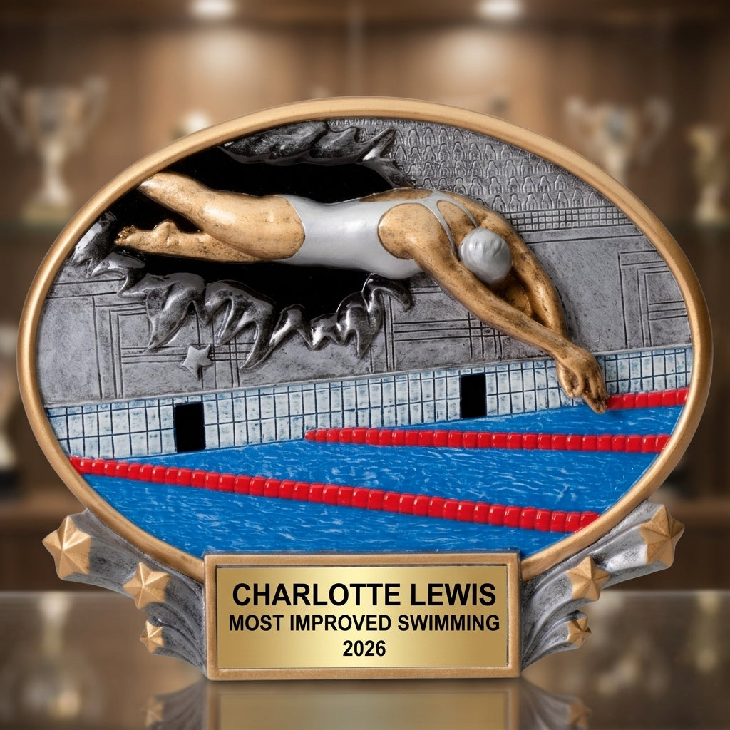 Swimming Award Trophy | Personalized | Custom Engraved | Swim Meet Champion | End of Season Gift | Wood Unlimited - View 1