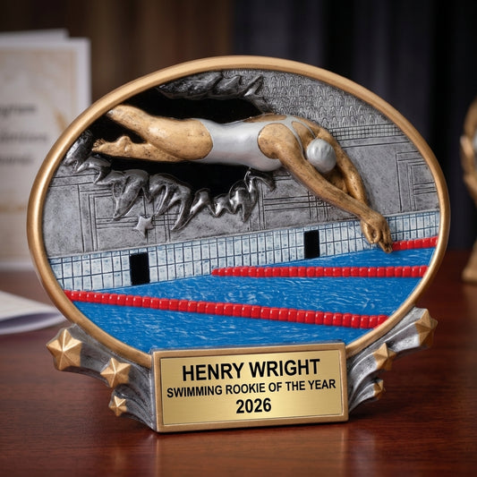 Swimming Award Trophy | Personalized | Custom Engraved | Swim Meet Champion | End of Season Gift | Wood Unlimited - View 2