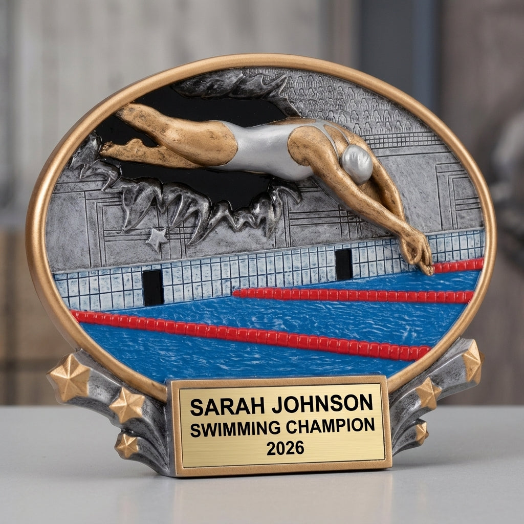 Swimming Award Trophy | Personalized | Custom Engraved | Swim Meet Champion | End of Season Gift | Wood Unlimited - View 3