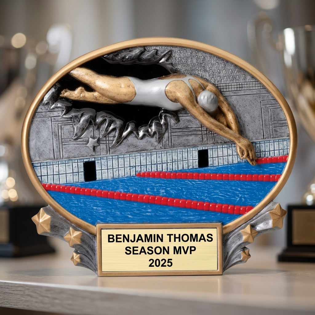 Swimming Award Trophy | Personalized | Custom Engraved | Swim Meet Champion | End of Season Gift | Wood Unlimited - View 4