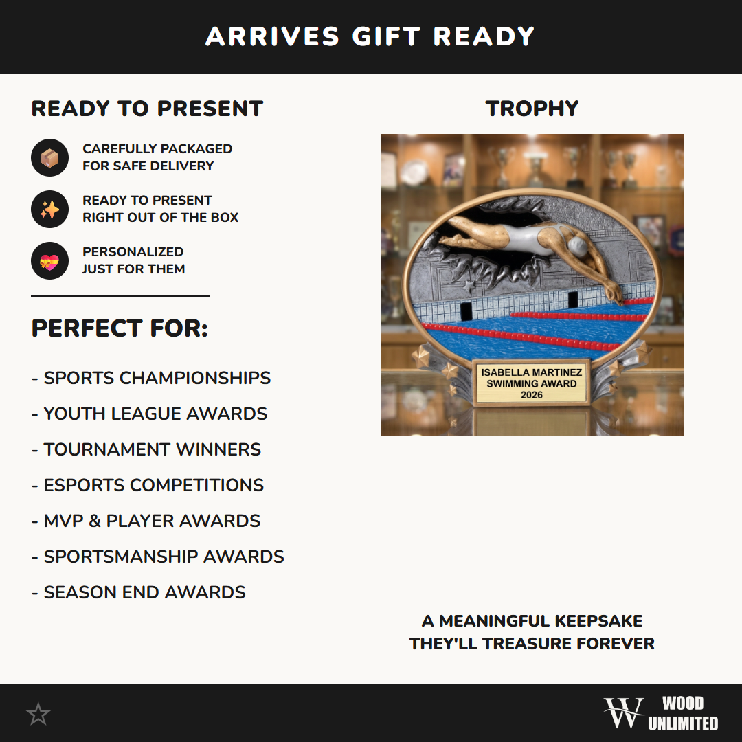 Swimming Award Trophy | Personalized | Custom Engraved | Swim Meet Champion | End of Season Gift | Wood Unlimited
