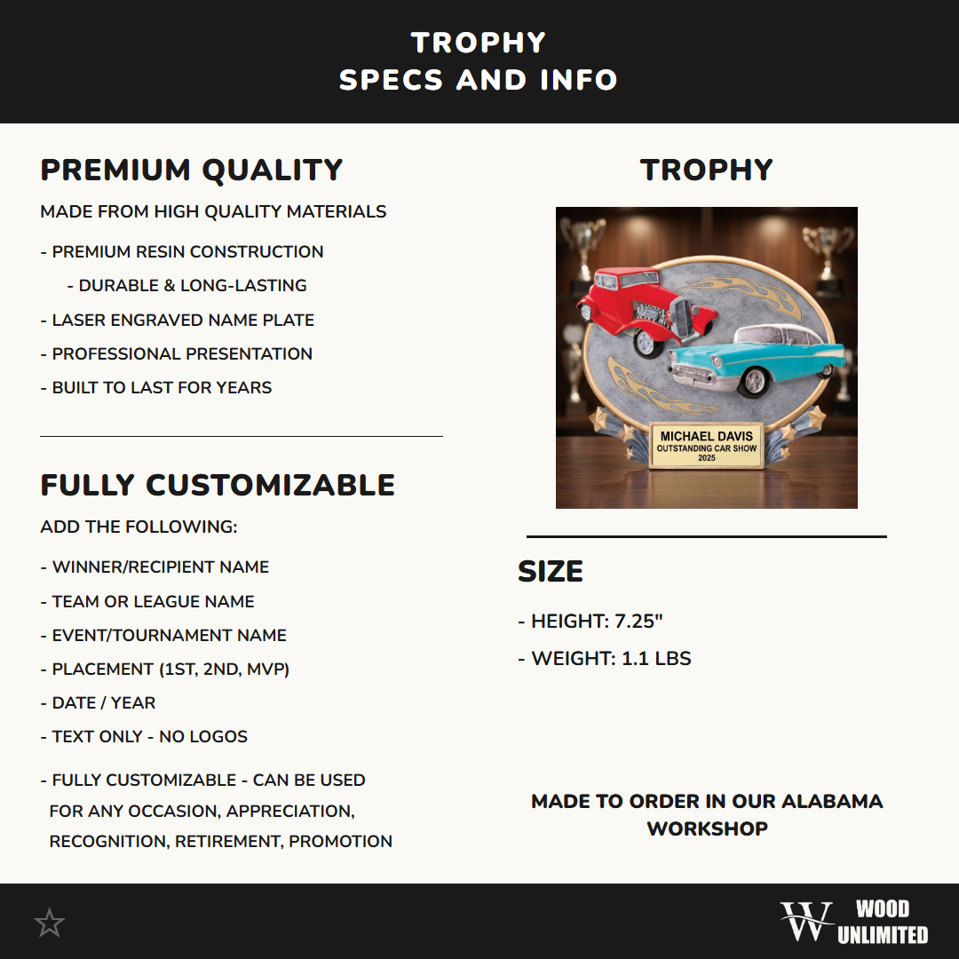 Personalized | Car Show Award | Custom Engraved | Classic Car | Hot Rod | Custom Car | Engraved Award | Personalized Trophy