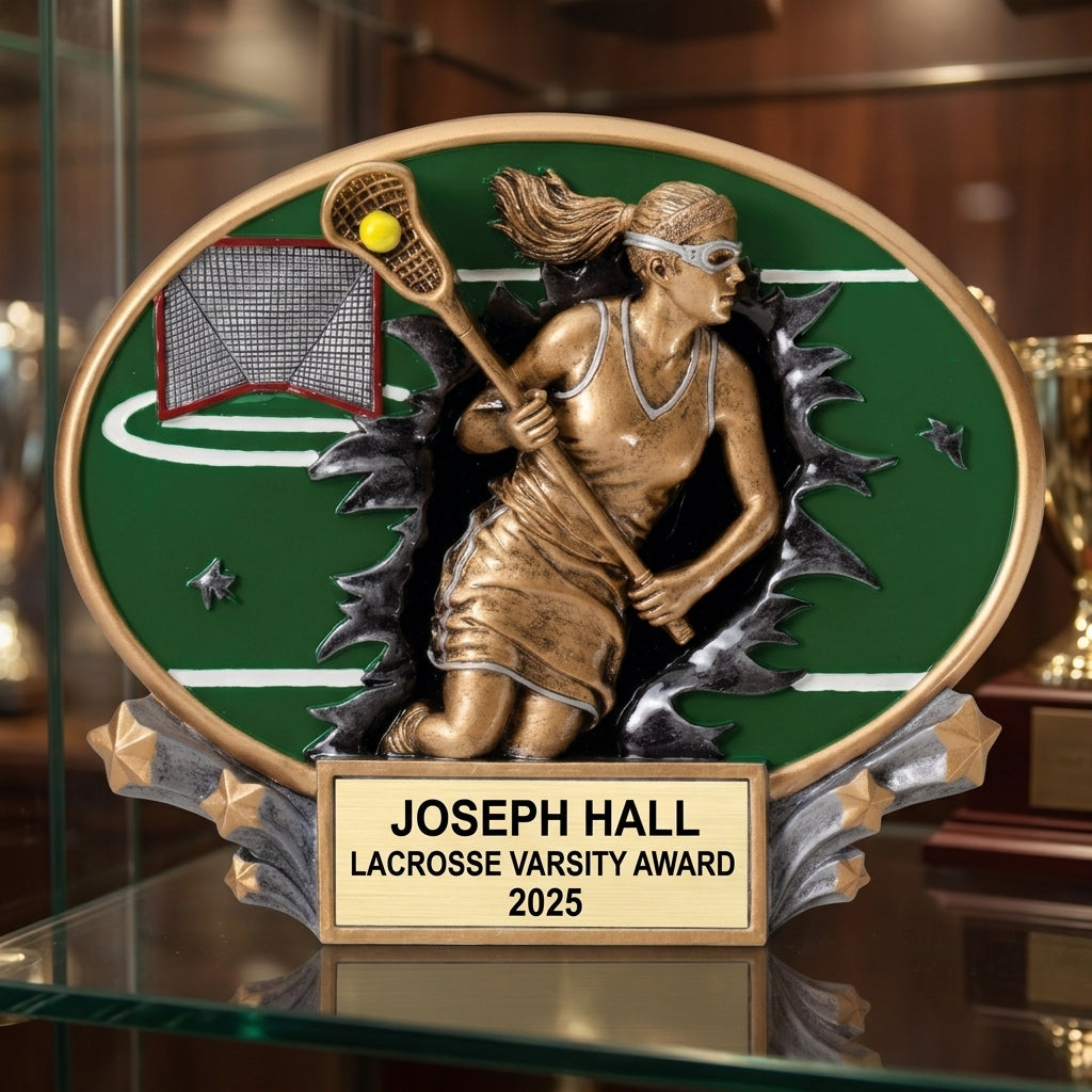 Lacrosse Award Trophy | Personalized | Custom Engraved | Lacrosse Gift | Team Award | Lacrosse Player | Motion X Oval - View 1