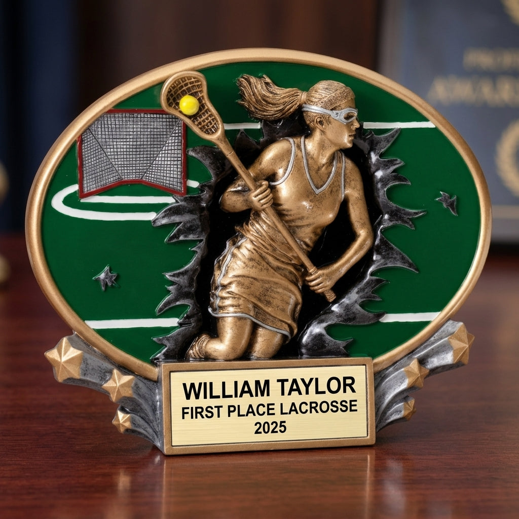 Lacrosse Award Trophy | Personalized | Custom Engraved | Lacrosse Gift | Team Award | Lacrosse Player | Motion X Oval - View 2