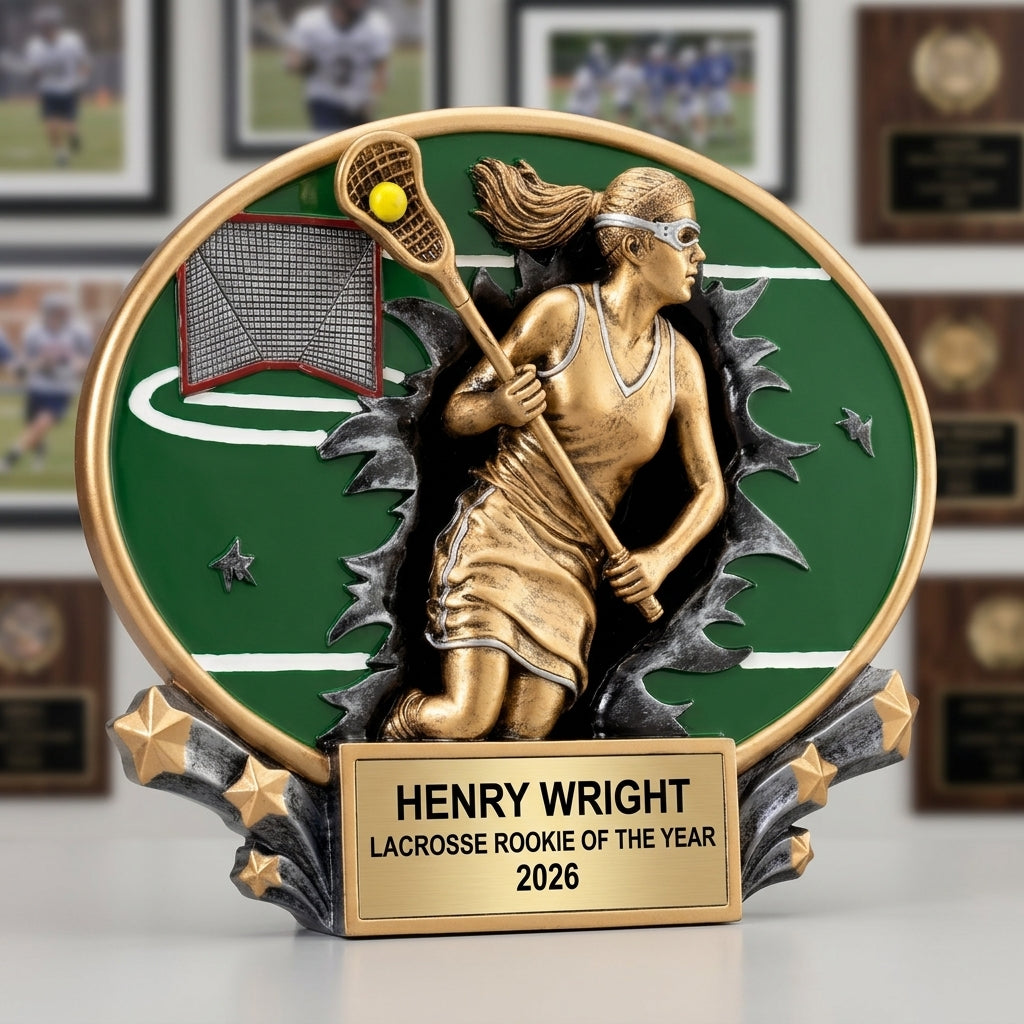 Lacrosse Award Trophy | Personalized | Custom Engraved | Lacrosse Gift | Team Award | Lacrosse Player | Motion X Oval - View 3