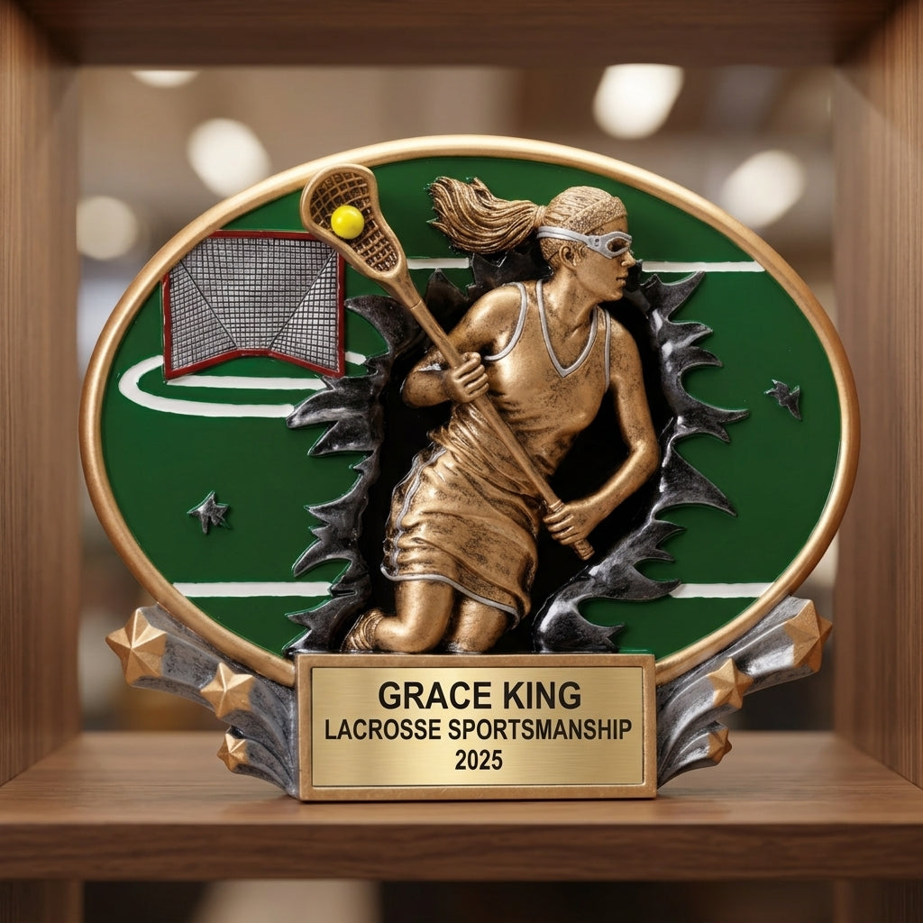 Lacrosse Award Trophy | Personalized | Custom Engraved | Lacrosse Gift | Team Award | Lacrosse Player | Motion X Oval - View 4