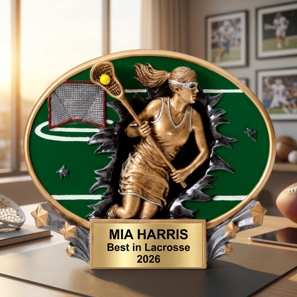 Lacrosse Award Trophy | Personalized | Custom Engraved | Lacrosse Gift | Team Award | Lacrosse Player | Motion X Oval - View 5