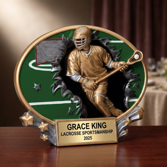 Lacrosse Trophy Award | Personalized | Custom Engraved | Lacrosse MVP | Gold Name Plate | Wood Unlimited - View 2