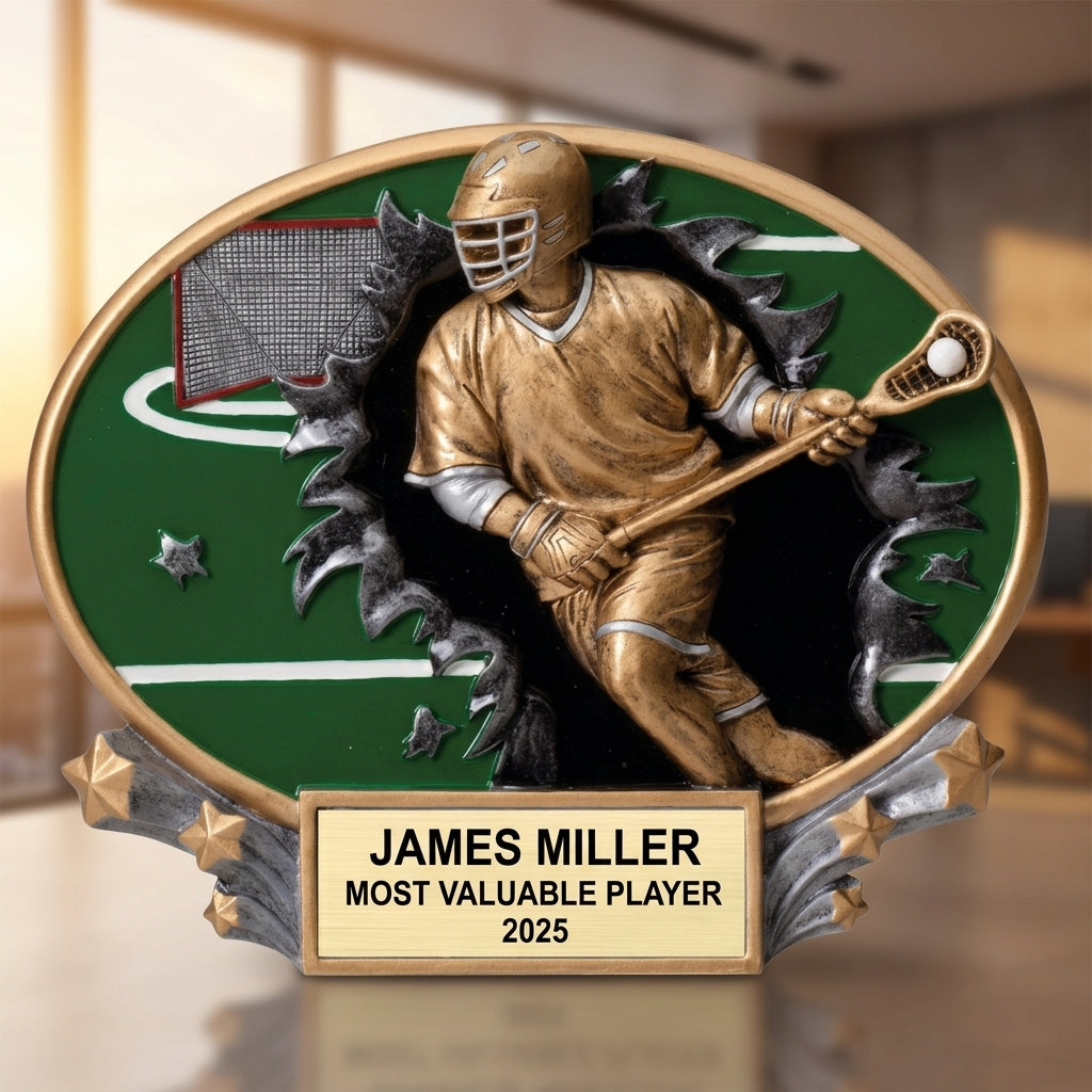 Lacrosse Trophy Award | Personalized | Custom Engraved | Lacrosse MVP | Gold Name Plate | Wood Unlimited - View 5