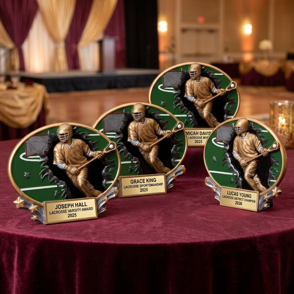 Lacrosse Trophy Award | Personalized | Custom Engraved | Lacrosse MVP | Gold Name Plate | Wood Unlimited - View 6