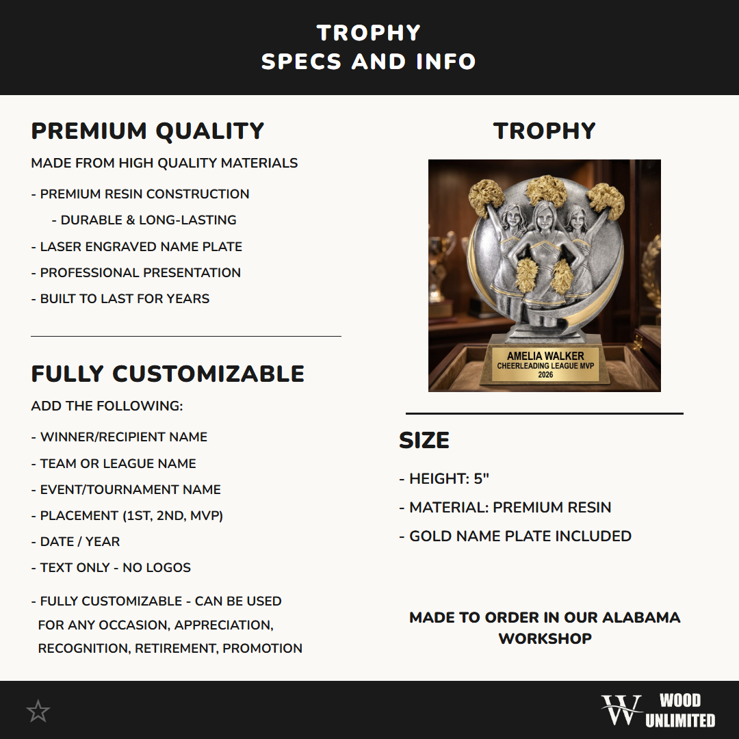 Cheer Award Trophy | Personalized | Custom Engraved Cheerleading Gift | Cheerleading Trophy | Cheer Team Awards