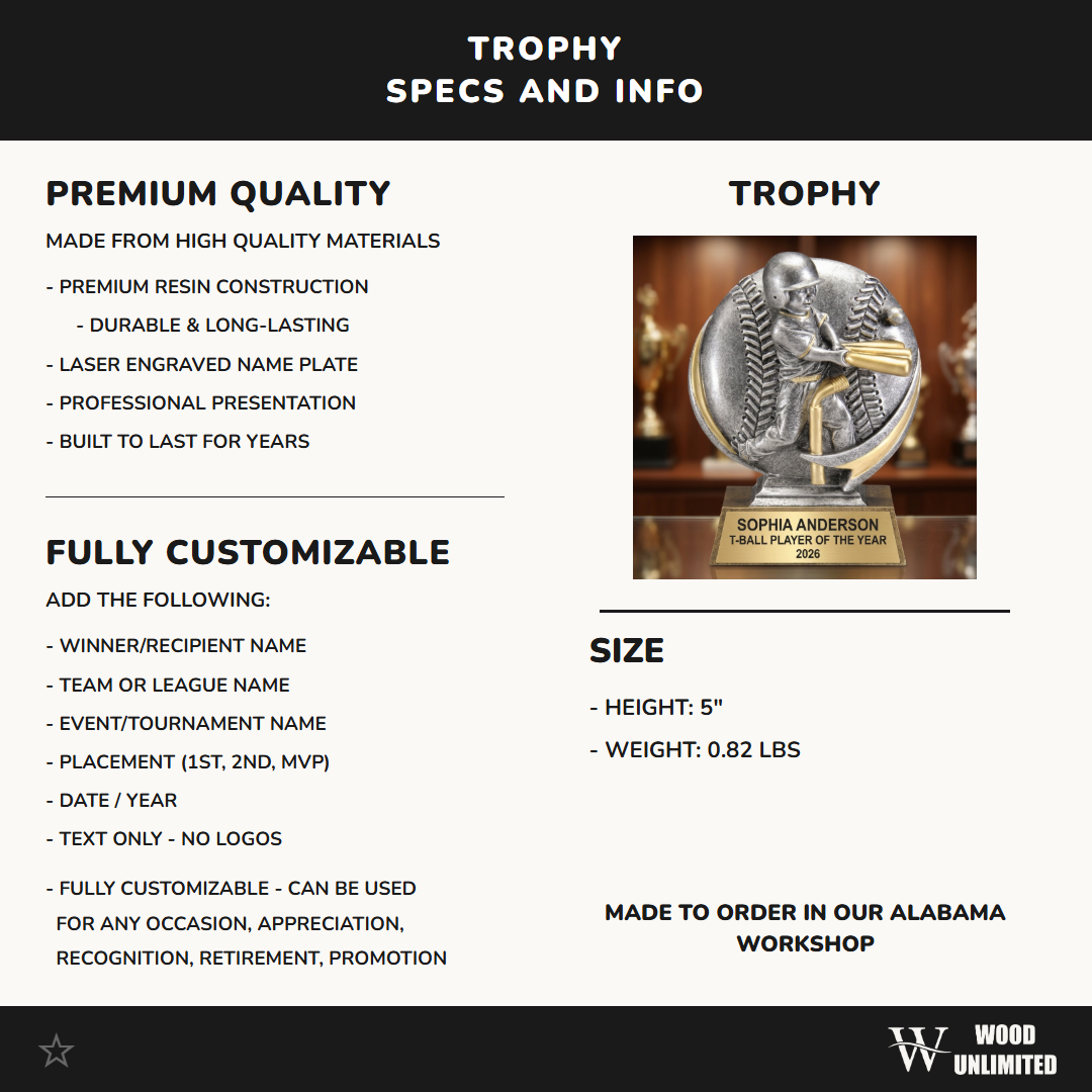 Personalized | T-Ball Award | Custom Engraved | T-Ball Trophy | Baseball Award | Youth Kids | Personalized Engraved | Custom Team