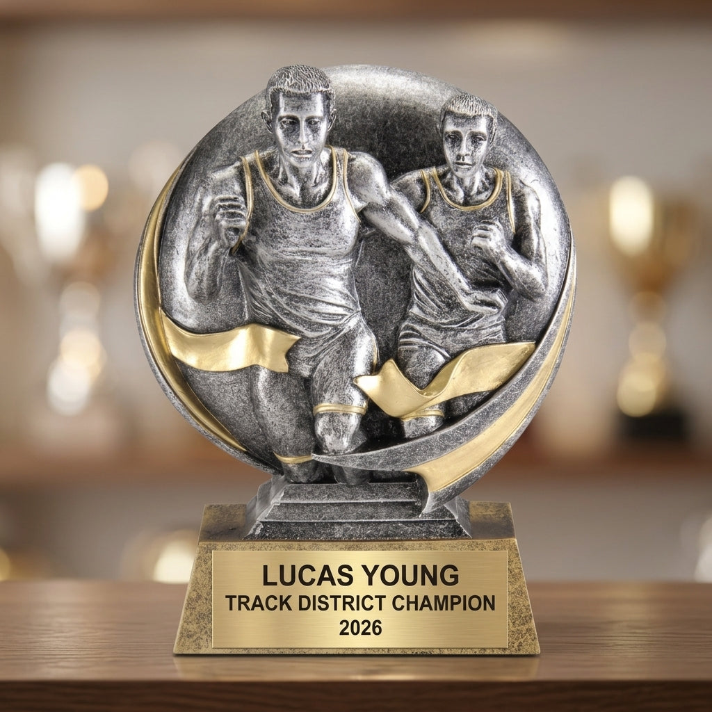 Track Trophy Award | Personalized | Custom Engraved | Track MVP | Gold Name Plate | Wood Unlimited - View 4