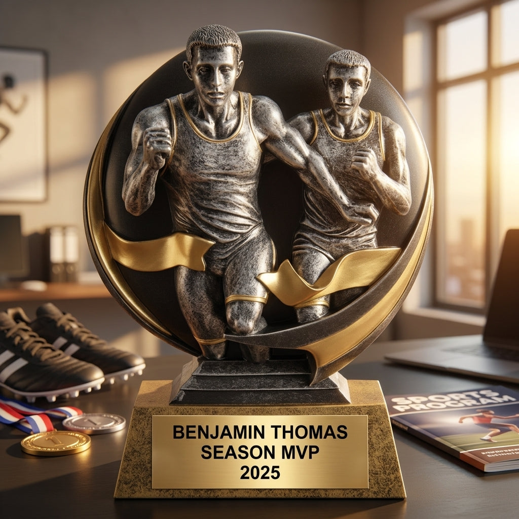 Track Trophy Award | Personalized | Custom Engraved | Track MVP | Gold Name Plate | Wood Unlimited - View 5