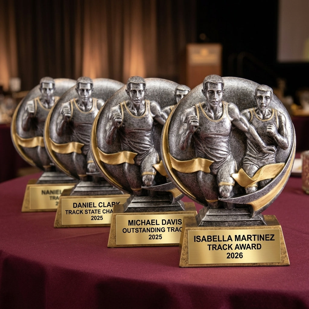 Track Trophy Award | Personalized | Custom Engraved | Track MVP | Gold Name Plate | Wood Unlimited - View 6