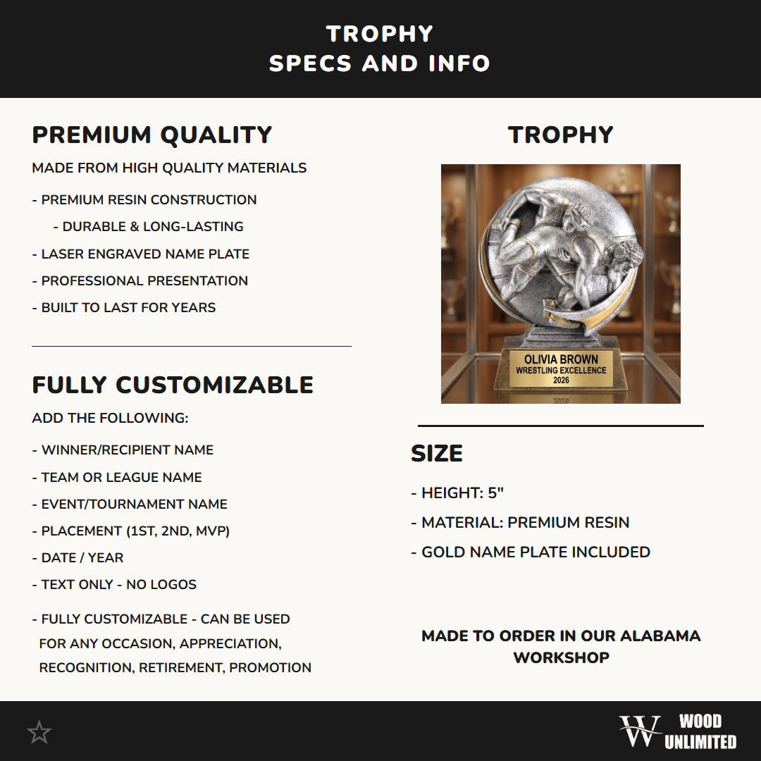 Wrestling Trophy Award | Personalized | Custom Engraved | Wrestling Gift | Wrestling Champion | Motion X Award | Wrestling MVP | Wrestling Team