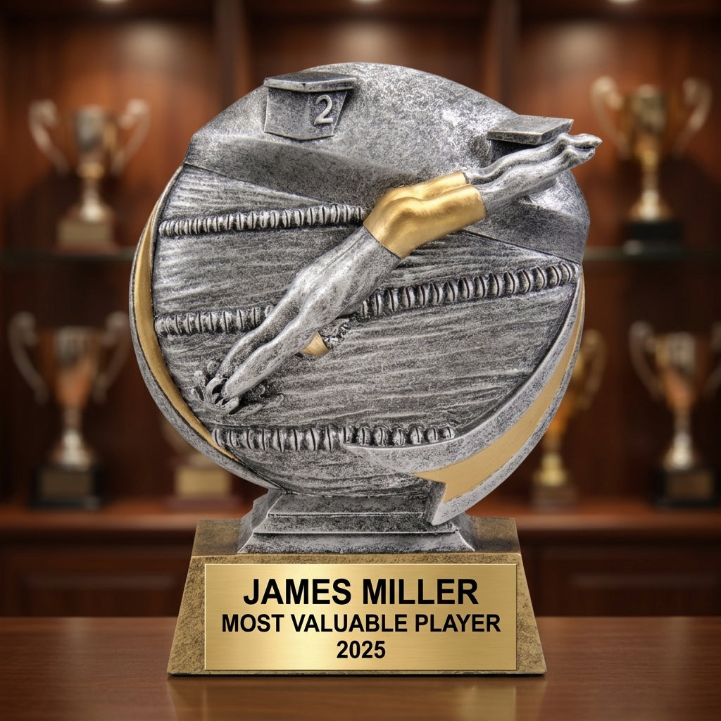 Swimming Trophy Award | Personalized | Custom Engraved | Swim Meet Champion | Unique Gift | Team Award | Male Swimmer | 5 Inch - View 1