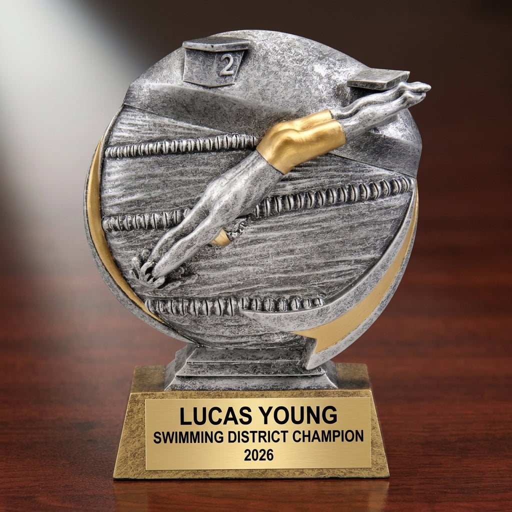 Swimming Trophy Award | Personalized | Custom Engraved | Swim Meet Champion | Unique Gift | Team Award | Male Swimmer | 5 Inch - View 2