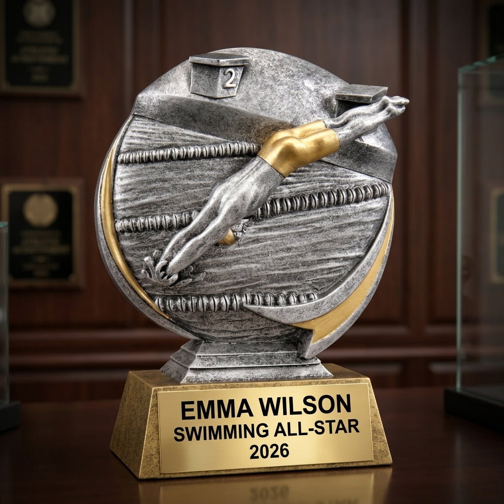 Swimming Trophy Award | Personalized | Custom Engraved | Swim Meet Champion | Unique Gift | Team Award | Male Swimmer | 5 Inch - View 3