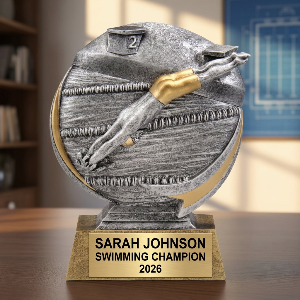Swimming Trophy Award | Personalized | Custom Engraved | Swim Meet Champion | Unique Gift | Team Award | Male Swimmer | 5 Inch - View 5