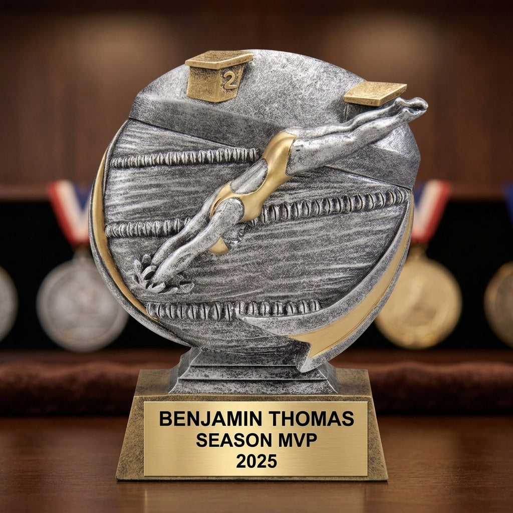 Swimming Trophy Award | Personalized | Custom Engraved | Swim Meet Champion | 3D Pewter | Personalized Gift - View 1