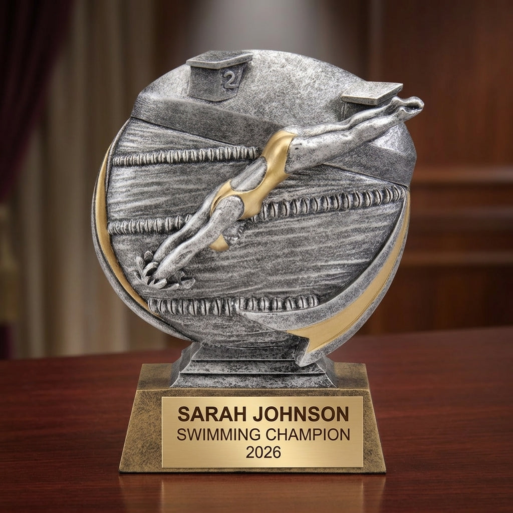 Swimming Trophy Award | Personalized | Custom Engraved | Swim Meet Champion | 3D Pewter | Personalized Gift - View 2