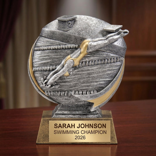 Swimming Trophy Award | Personalized | Custom Engraved | Swim Meet Champion | 3D Pewter | Personalized Gift - View 2