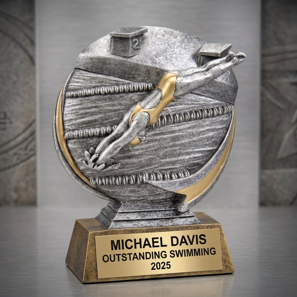 Swimming Trophy Award | Personalized | Custom Engraved | Swim Meet Champion | 3D Pewter | Personalized Gift - View 3