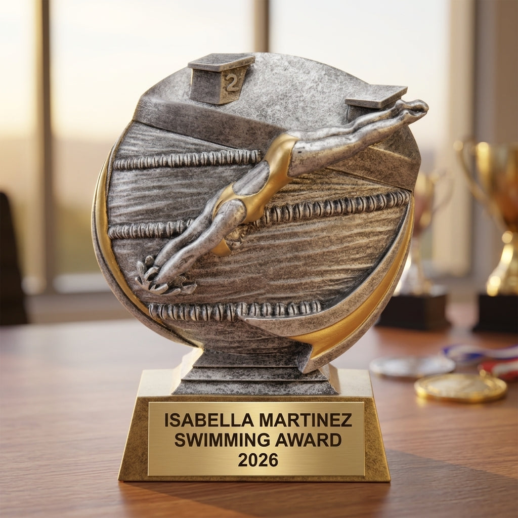 Swimming Trophy Award | Personalized | Custom Engraved | Swim Meet Champion | 3D Pewter | Personalized Gift - View 5
