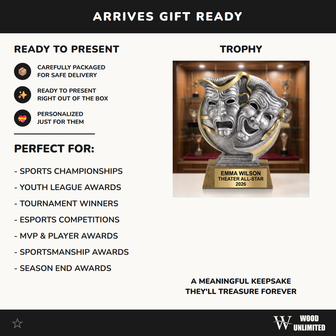 Personalized Theater Award Trophy, Custom Engraved Drama & Acting Recognition, Comedy Tragedy Masks Gift