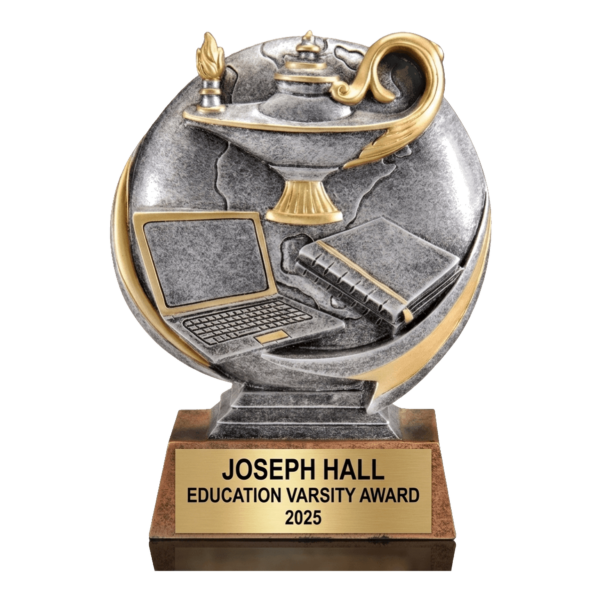 Academic Award - Personalized Scholar Trophy - Lamp of Knowledge - Custom Engraved Name Plate